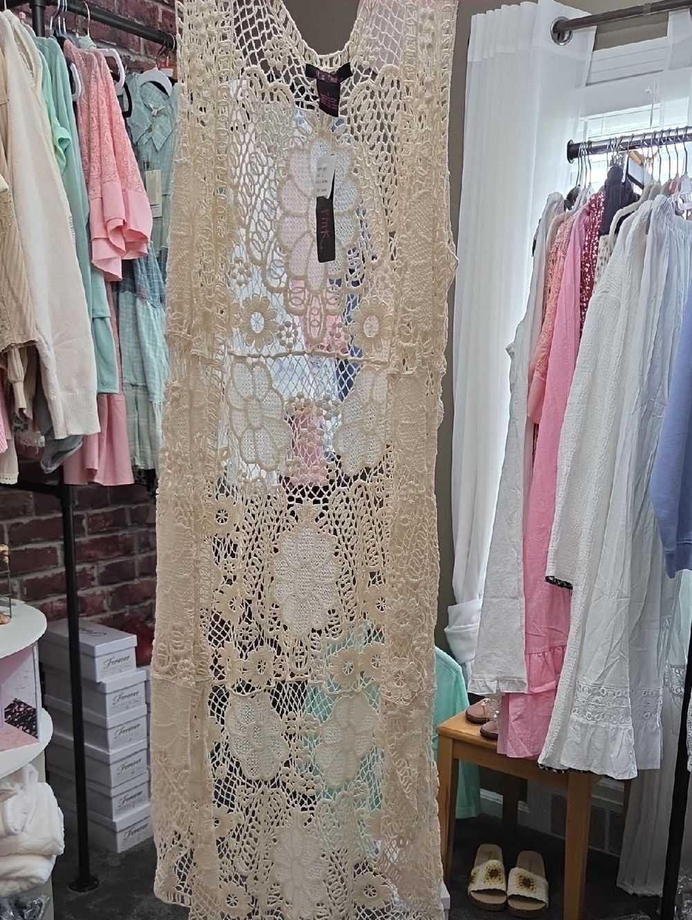 "Its Pink" Cream Crochet Lace Vest